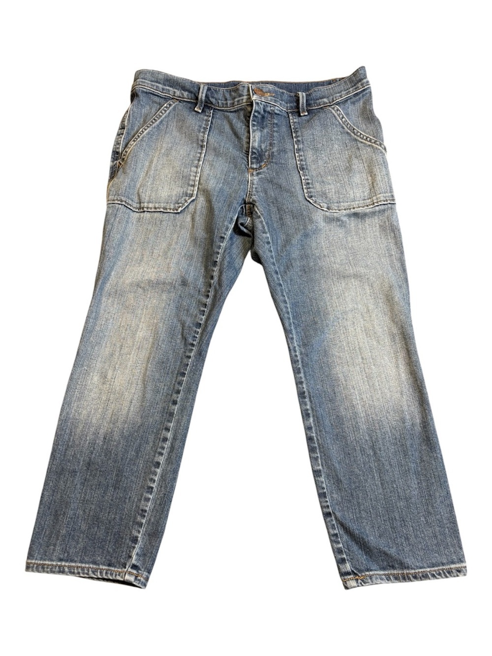 LOFT Relaxed Skinny Cropped Utility Jeans 6P 26 Blue Patch Pocket Denim GUC